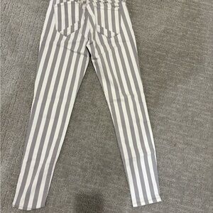 bebe Gray and White Striped Skinny Jeans